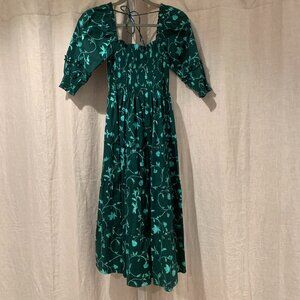 NWOT Hill House Home Nesli Nap Dress in Emerald Botanical Poplin, size XS